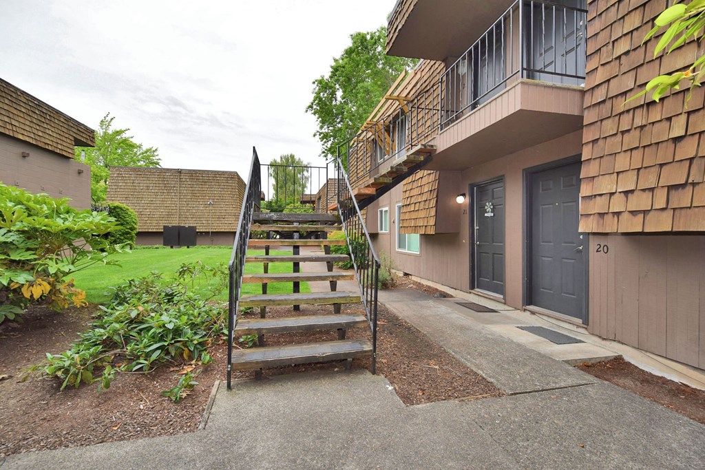 a set of stairs in front of a building