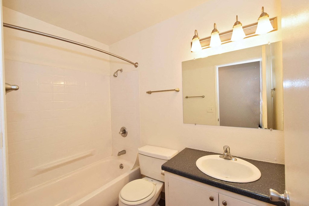 a bathroom with a sink toilet and a bath tub