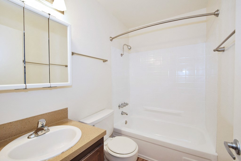 a bathroom with a sink and a tub and a toilet
