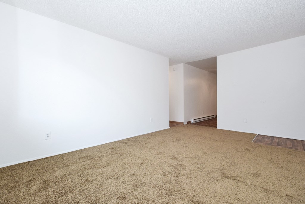 an empty room with carpet and white walls