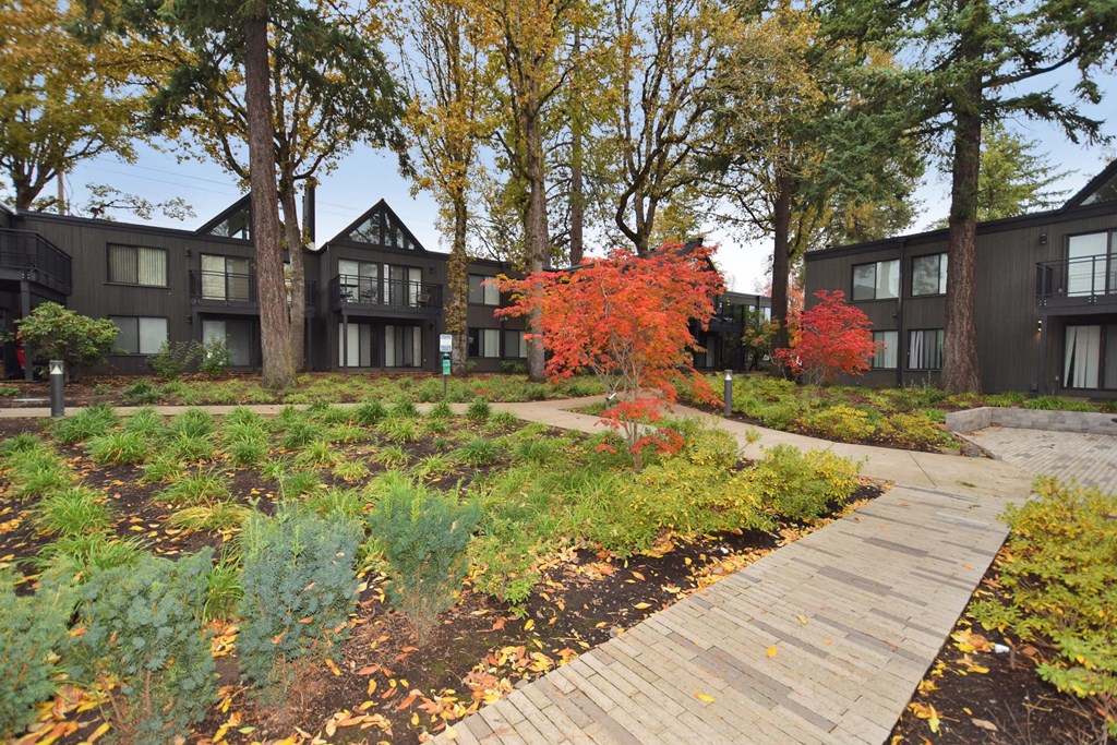 a garden in front of a building