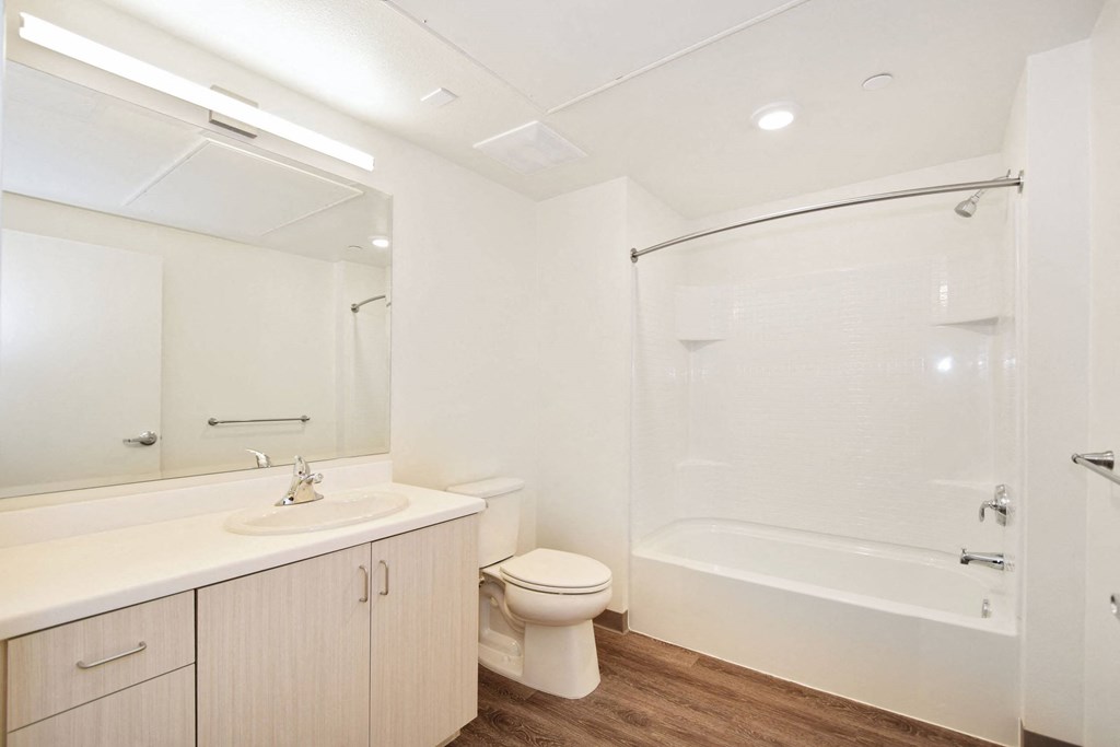 a bathroom with a shower toilet and sink