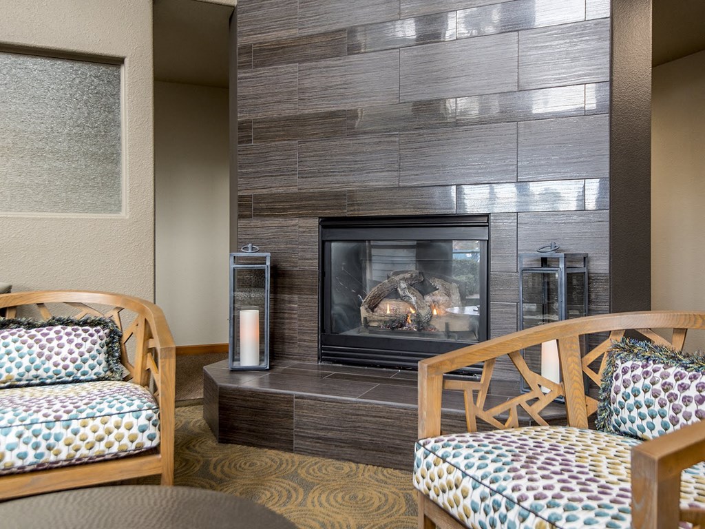 Sienna Lofts clubhouse fireplace