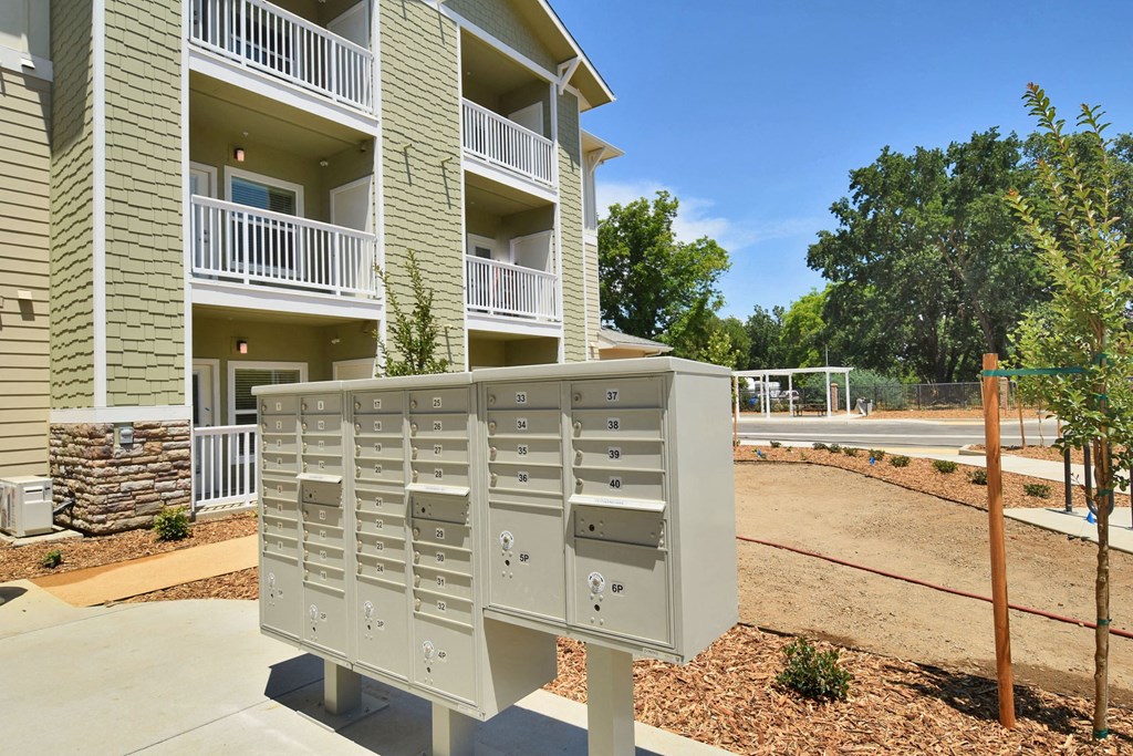 a mailbox at the whispering winds apartments in pearland, tx