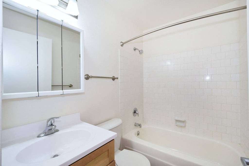 a bathroom with a sink toilet and bathtub
