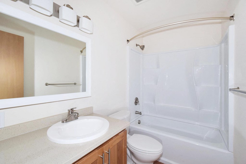 a bathroom with a sink toilet and bathtub