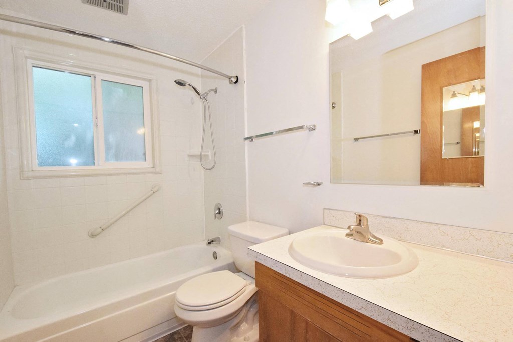 a bathroom with a sink toilet and bathtub