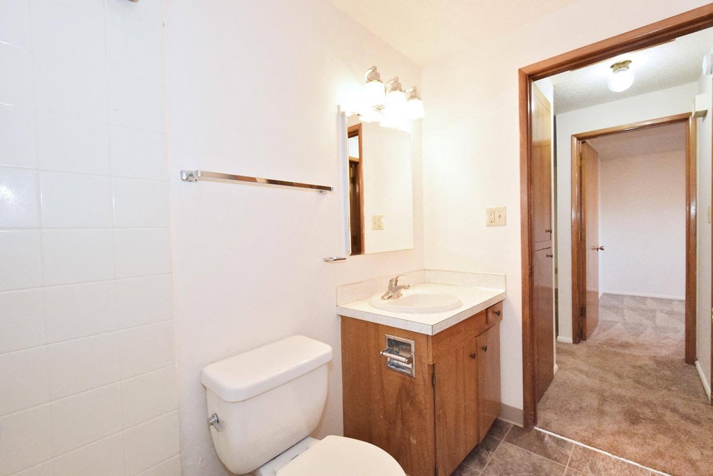 a bathroom with a toilet sink and mirror