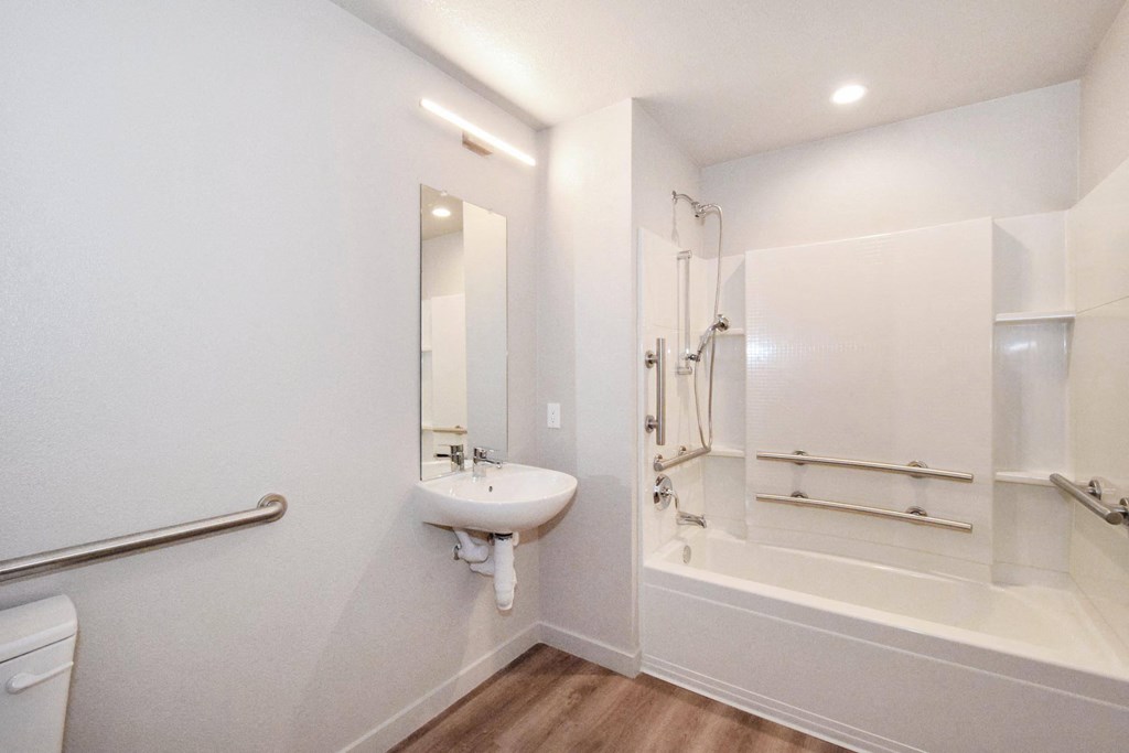 a bathroom with a sink and a bathtub