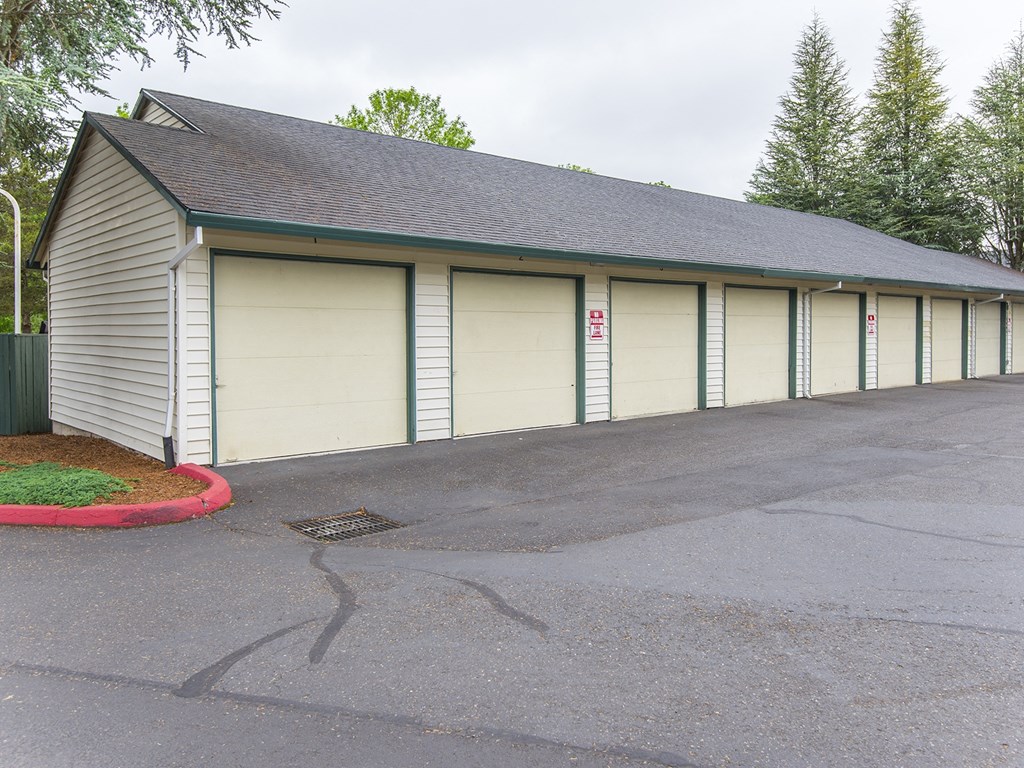 Willow Creek:  a row of garages in a parking lot