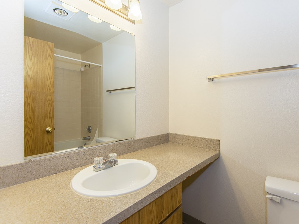 Willow Creek:  a bathroom with a sink and a mirror