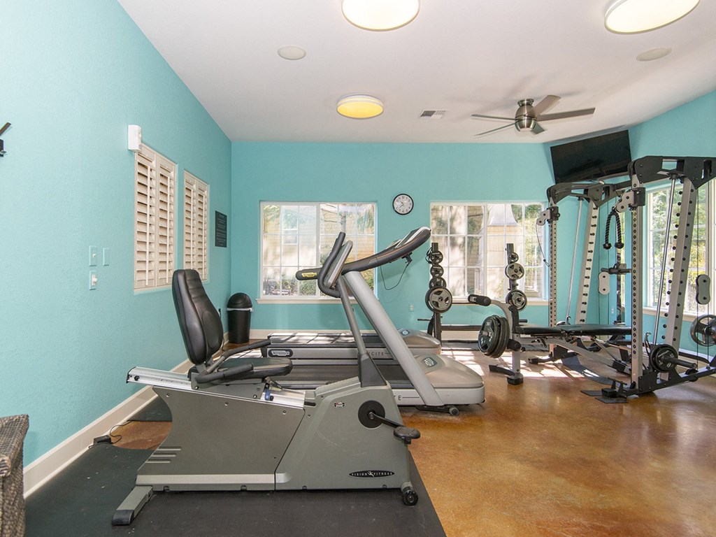 the home gym has plenty of equipment to work on