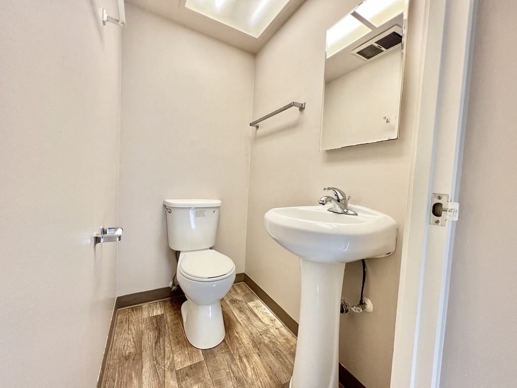 a bathroom with a toilet and a sink and a mirror