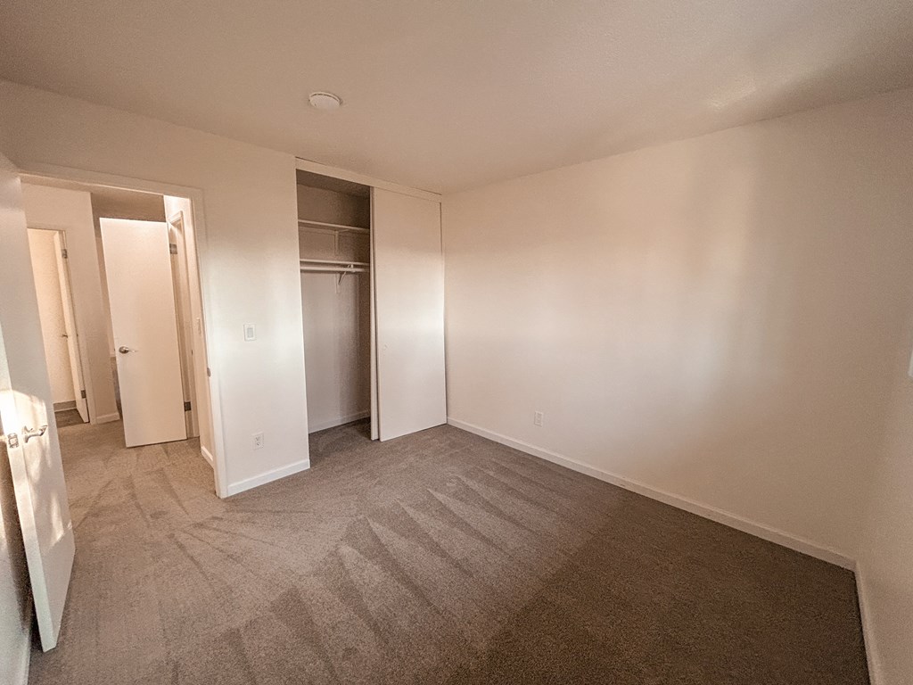 A room with carpeted flooring and white walls.