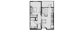 a floor plan of a house with a bedroom and a living room