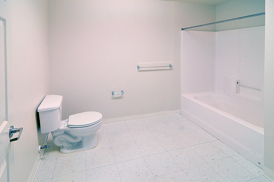 a bathroom with a toilet and a bath tub