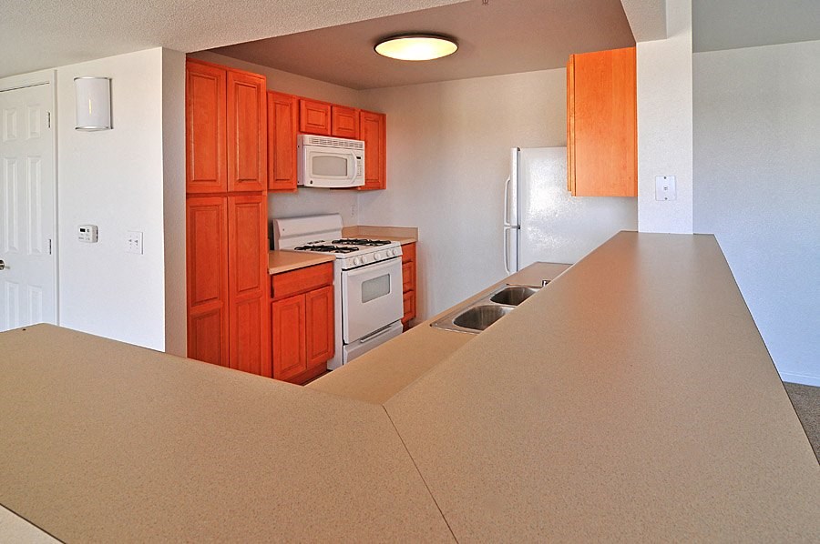 a kitchen with a counter top and a sink