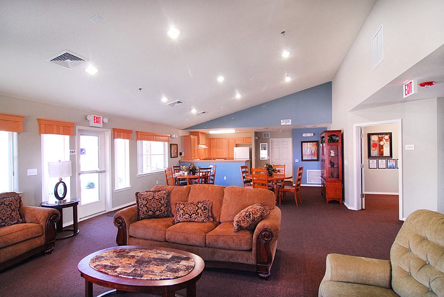 a living room and dining room with couches and a table