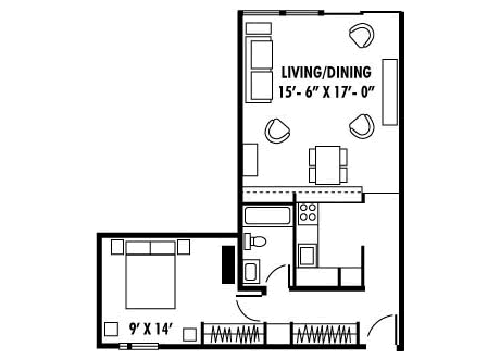 Bay Roc 1-bedroom floorplan