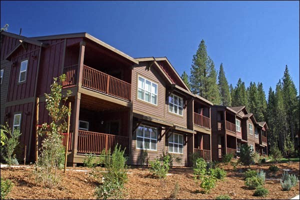 a row of houses with trees in the background