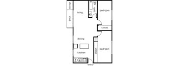 Gladstone Forest 2 Bed 1 Bath 800 SF A