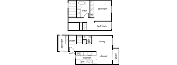 the floor plan of a small apartment with a bedroom and a living room
