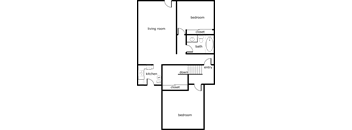 a floor plan of a living room with a bedroom and a bathroom
