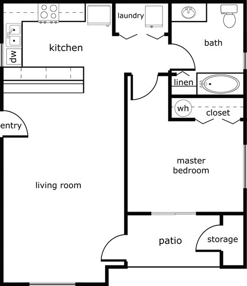 1 bed 1 bath 741 sf