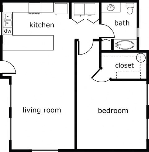 1 bed 1 bath 930 sf