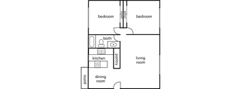 Riverside Villa 2 bed 1 bath 800sf