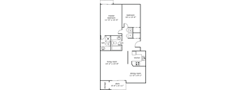 a floor plan of a small house with a kitchen and a living room