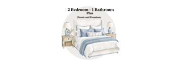 A bedroom with a bed, two nightstands, and a lamp.