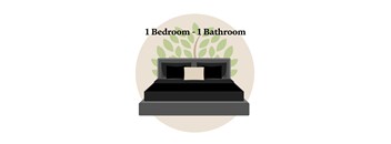 A graphic of a bedroom with a bed and a bathroom sink.