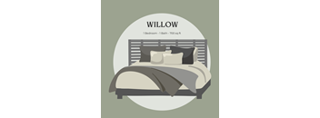 A graphic of a bedroom with a bed and pillows is displayed.