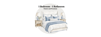 A bedroom setup with a bed, two nightstands, and lamps.