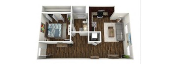 a bedroom with a wood floor
