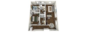 a 3d rendering of a floor plan with a bedroom and a bathroom