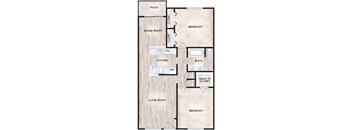 a plan of a living room with a kitchen and a dining room