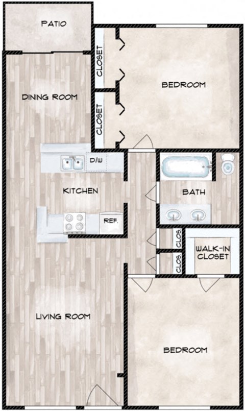 a plan of a living room with a kitchen and a dining room