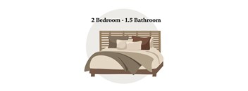 A bedroom with two beds and one and a half bathrooms.