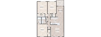 a plan of a floor with two bedrooms and a bathroom