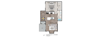 A 700 square foot floor plan for a one bedroom apartment.