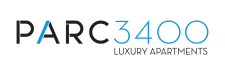 The image is a logo for PARC3400 Luxury Apartments.