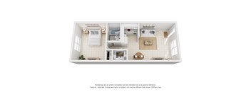 A 3D image of a one bedroom apartment bathroom with a toilet, sink, and bathtub.