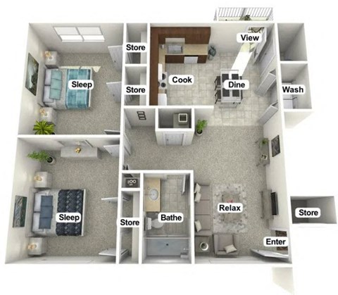 the floorplan of this apartment has 4 bedrooms and a bathroom