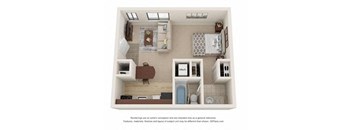 a sq ft apartment with a bedroom and a bathroom