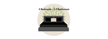 A graphic showing a bed with the text "3 Bedroom - 2.5 Bathroom" above it.