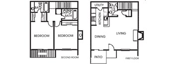 A black and white image of two floor plans of a house.