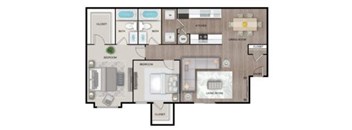 A floor plan of a house with labeled rooms such as "Kitchen" and "Bathroom".