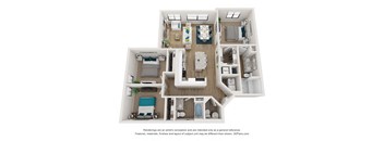 a stylized floor plan with a bedroom and a living room